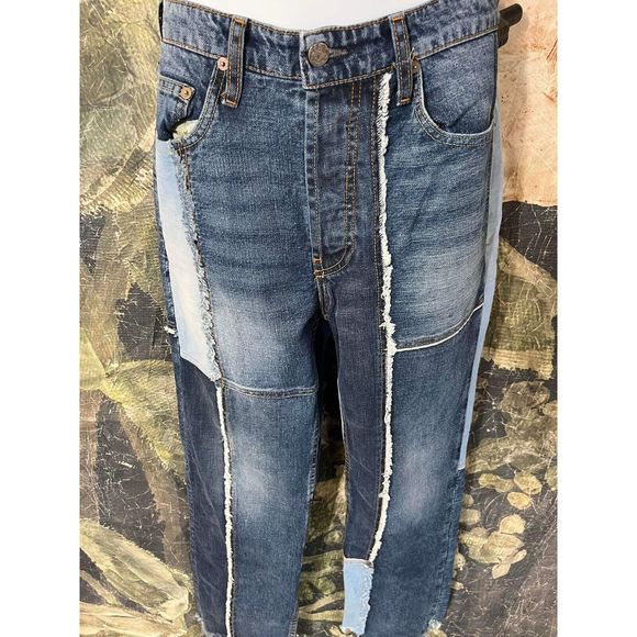 New Free People X Dr. Collectors Denim Patchwork Jeans Size Xs - Picture 6 of 10
